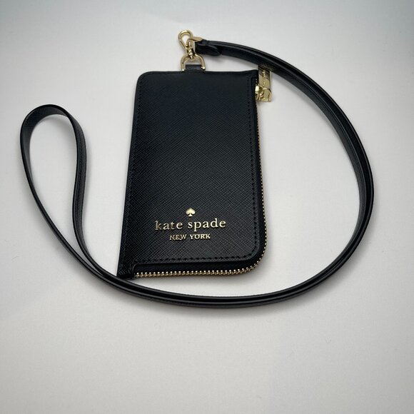 Kate Spade Madison Card Case Lanyard in Black - NWT